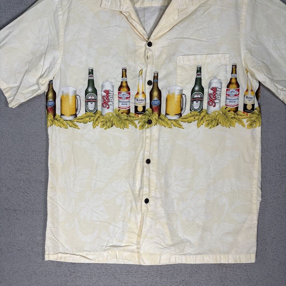 Vintage Aloha Republic Shirt Men’s L Beer Motif Camp Yellow USA Dadcore Resort - Picture 2 of 16